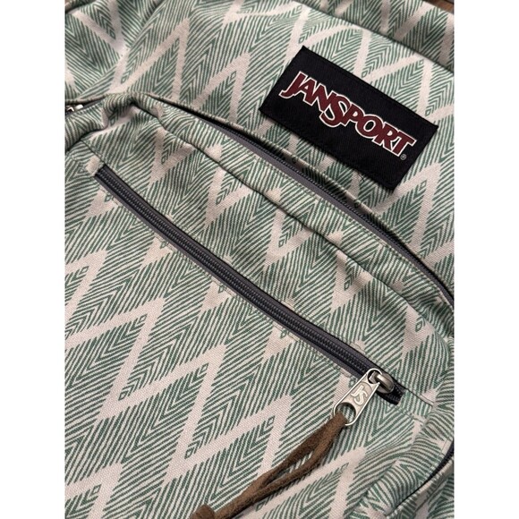 JanSport Originals Gray White Geometric Backpack With Suede Leather Bottom - Picture 2 of 7